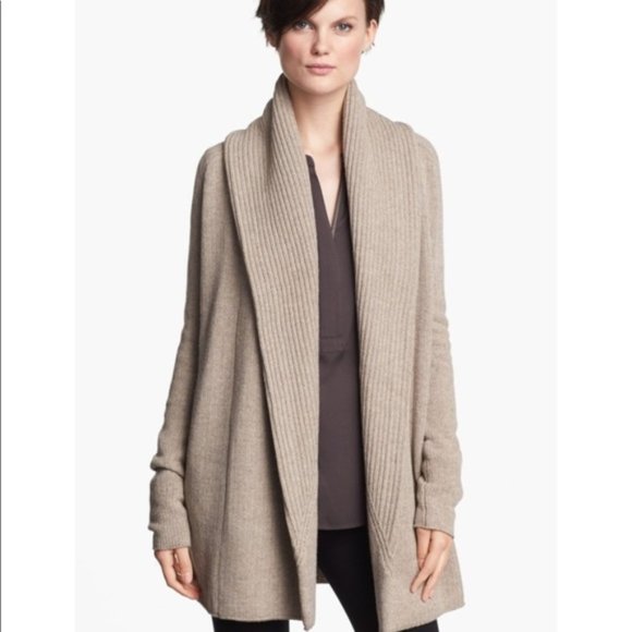 New S Wool Yak Large Weave Knit Beige Caramel Open Long Cardigan - Picture 1 of 9